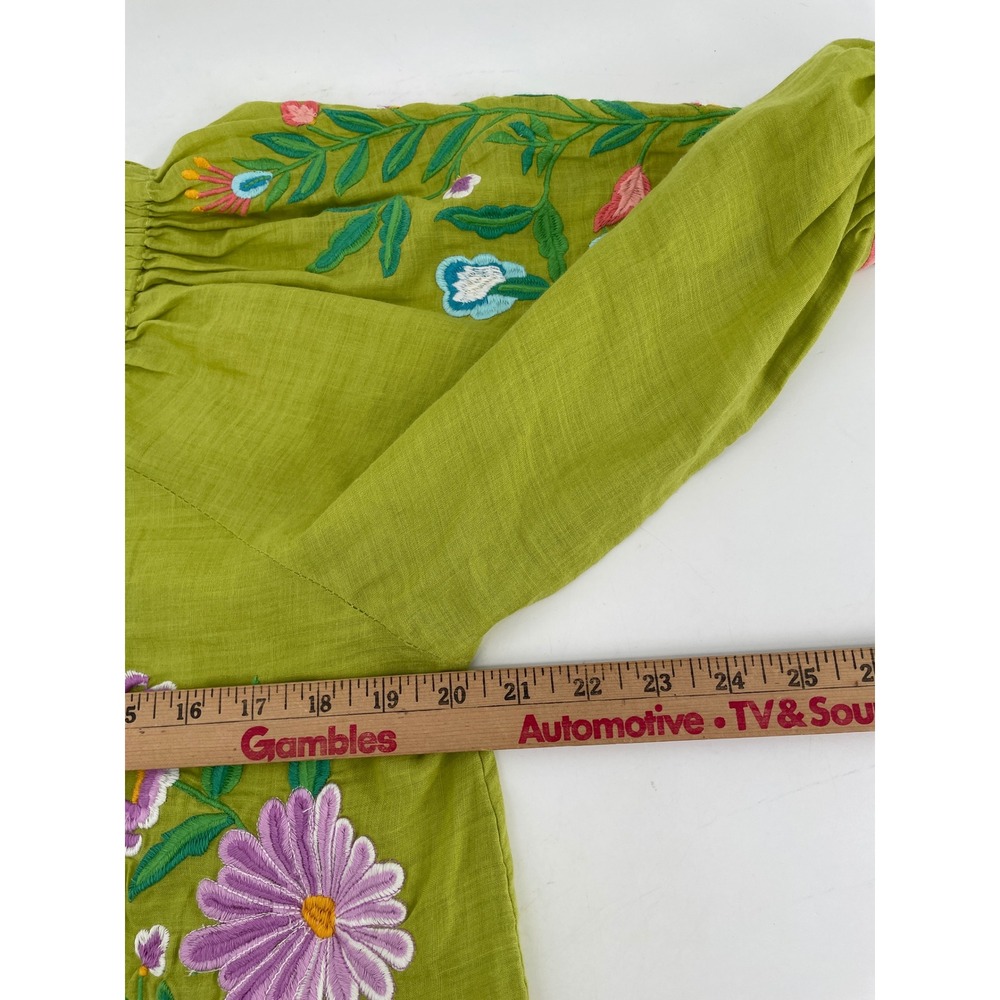 Sundance Tunic Top Womens Medium Lime Green Embroidered Floral Boho Cottagecore - Picture 5 of 7